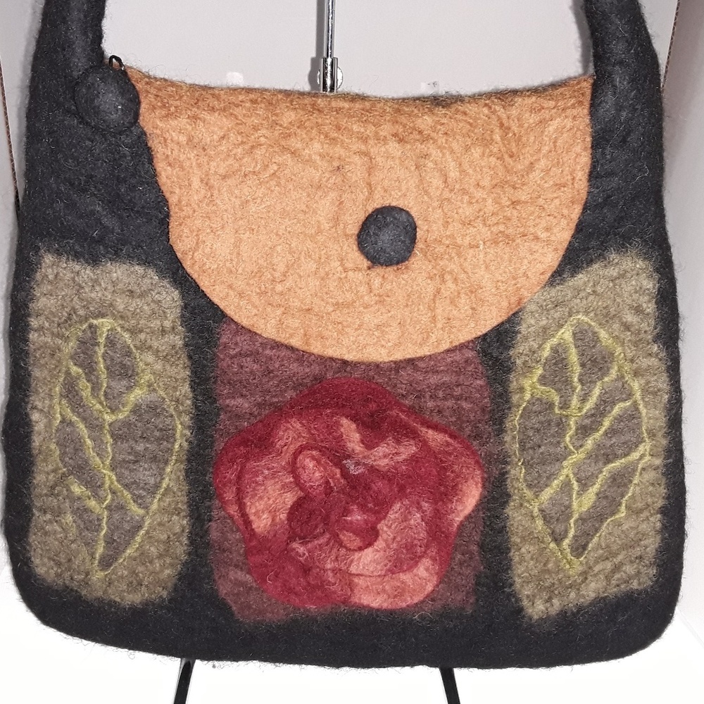 Rising Tide wool felted boho shoulder purse